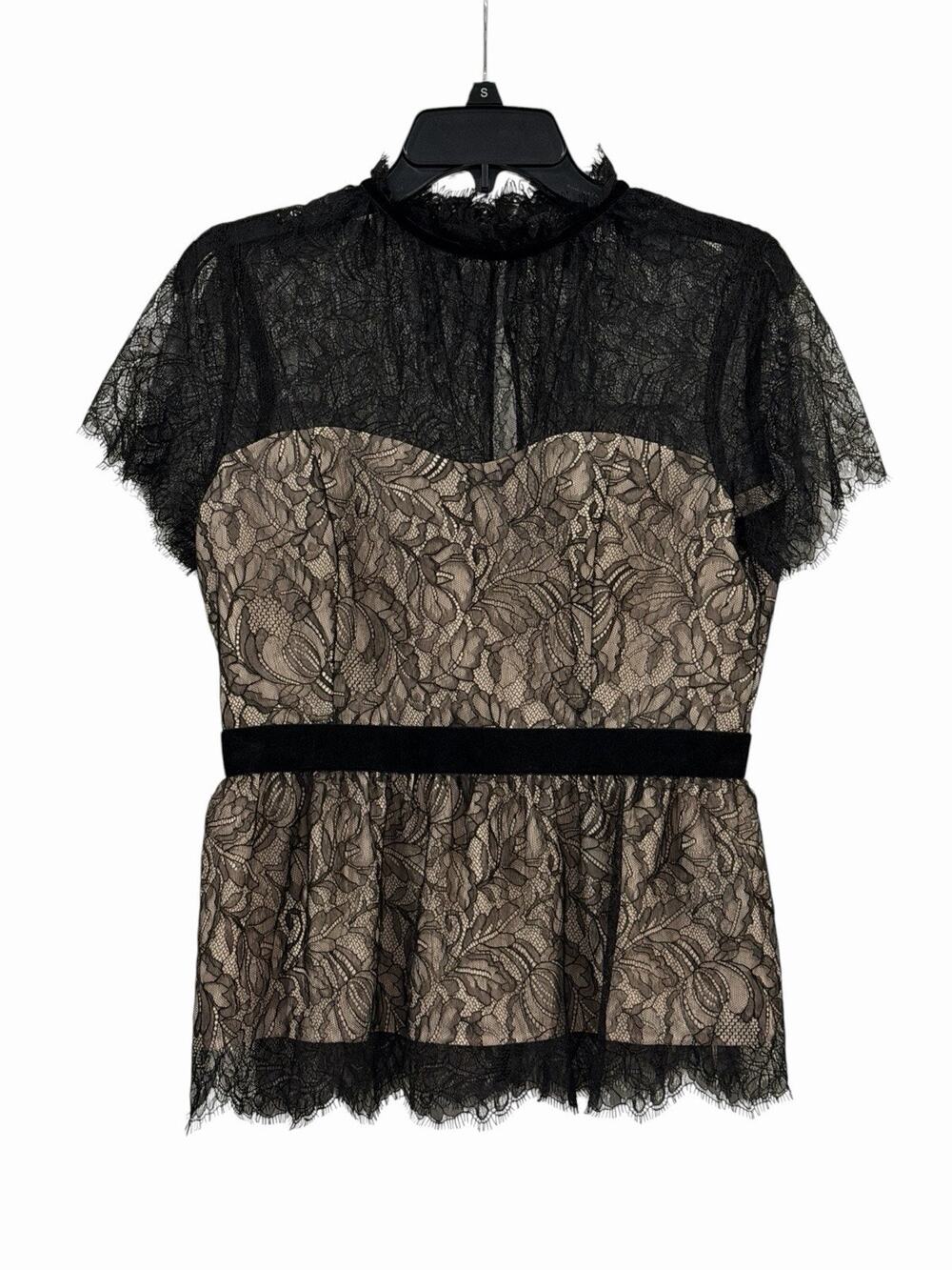 White House Black Market Blouse Women’s 6P Black Lace Romantic Mock Neck Gothic